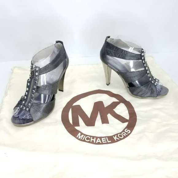 Michael Kors Womens Silver Leather Zipper Rivets - Picture 1 of 12